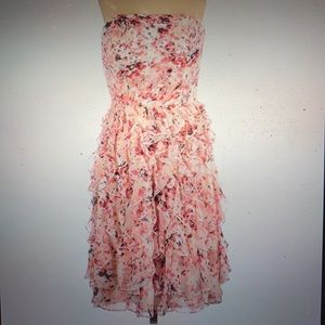Pink Floral Strapless Dress - Size 10